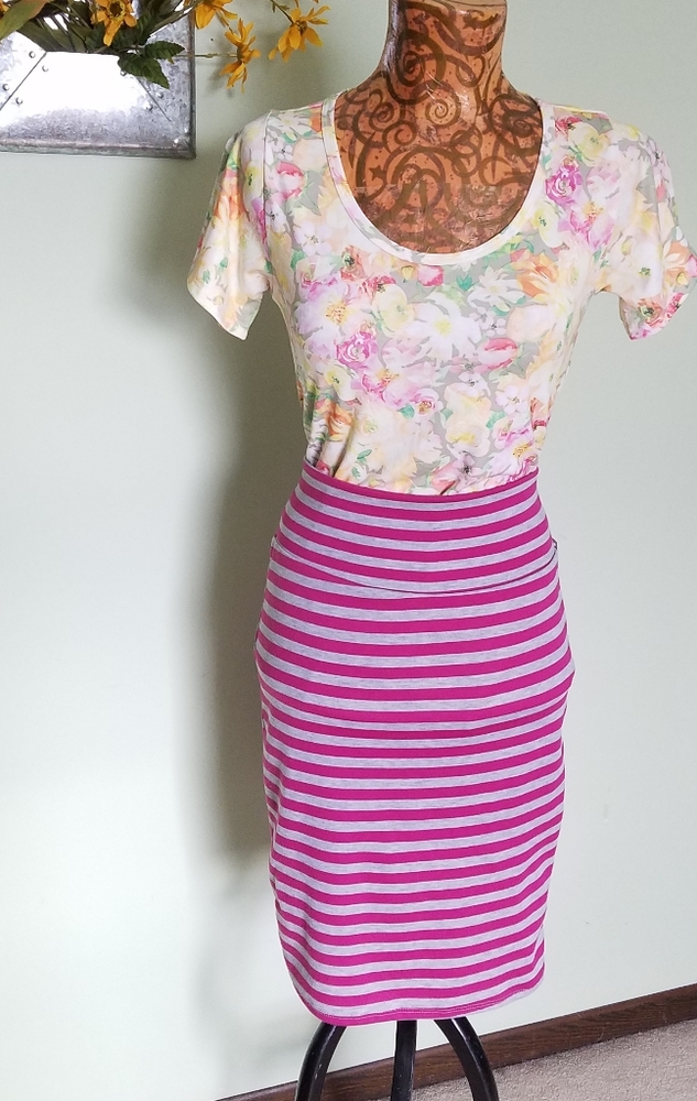 Lularoe Cassie Classic T Outfit Foral stripes